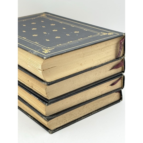 Decorative Vtg Book Set Faux Leather Dark Academia Navy Gold International Coll. - Picture 7 of 16